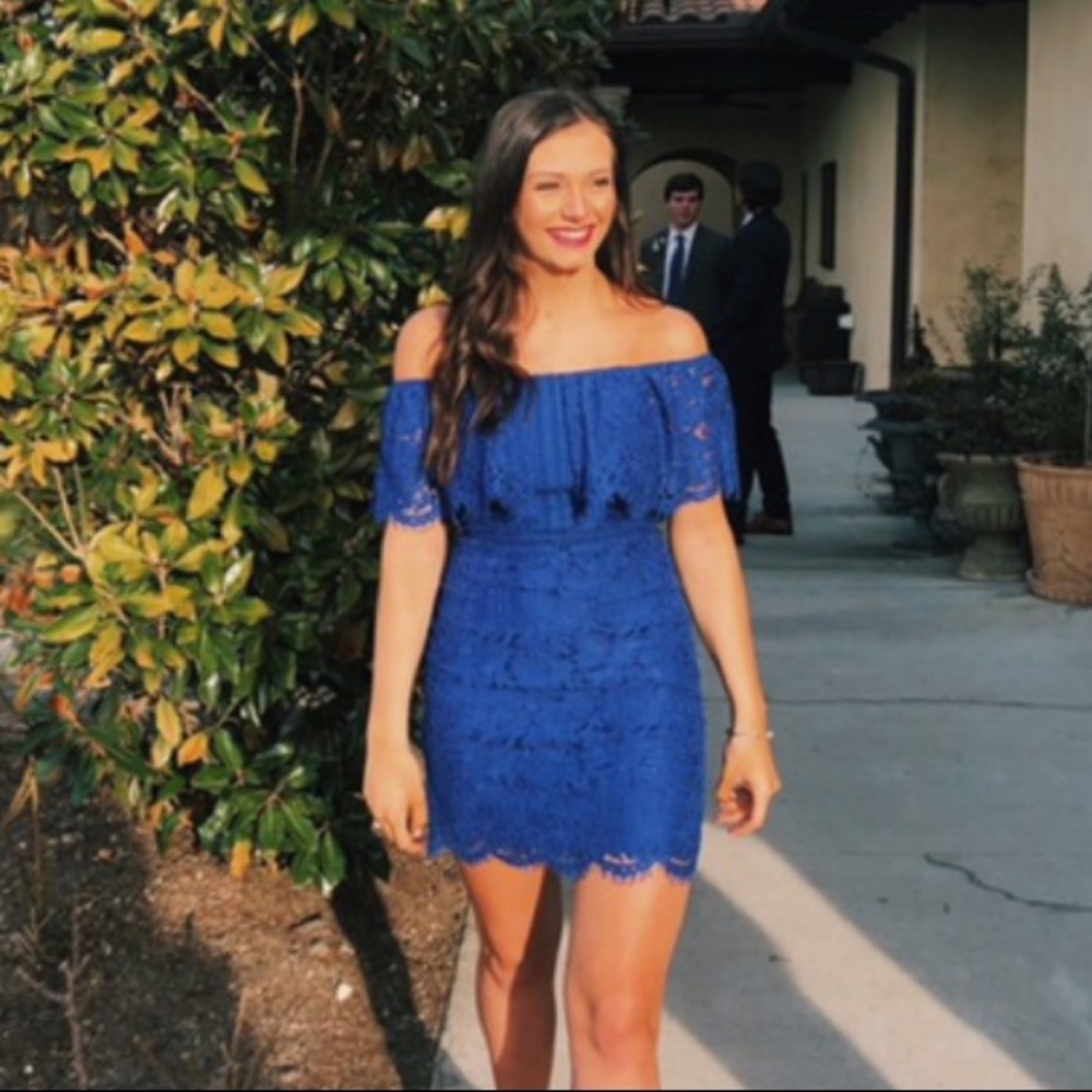 Blue lace mini dress